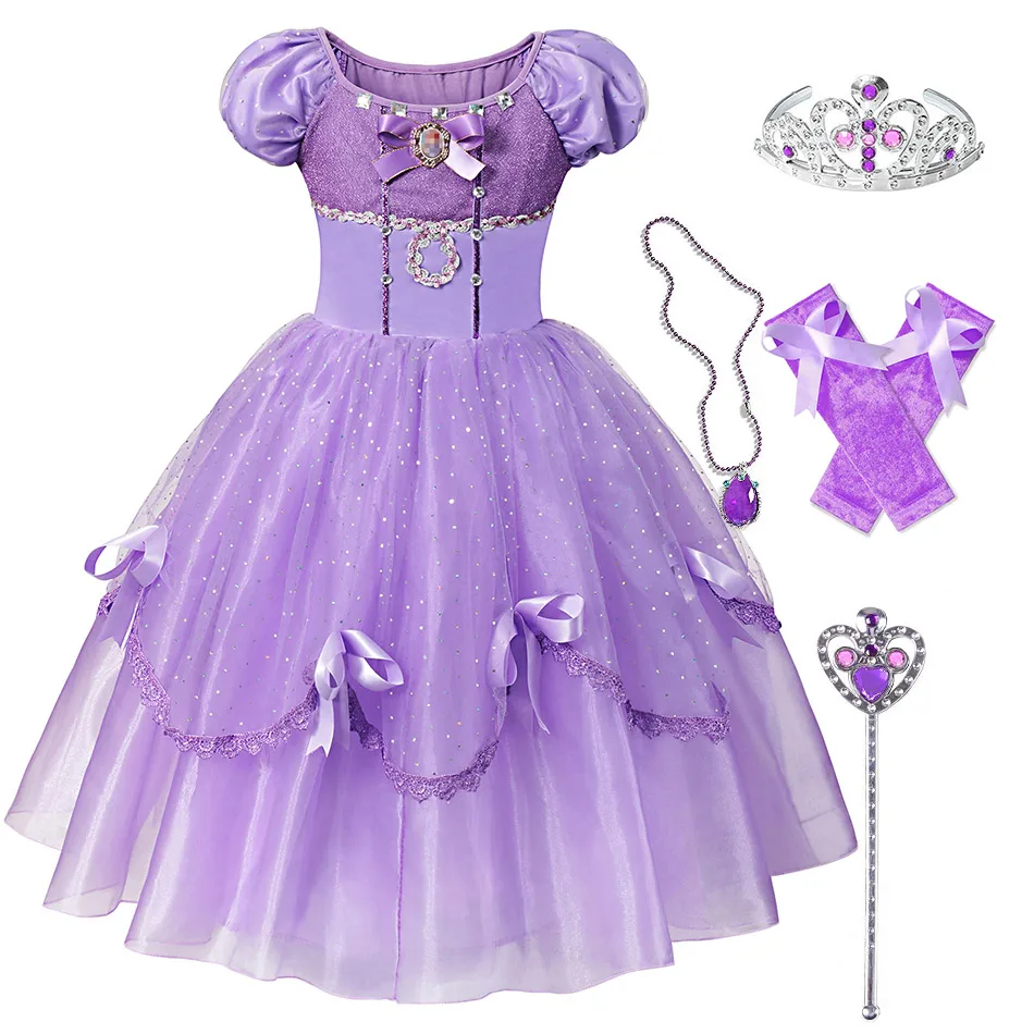 Милое бальное платье принцессы Софии для детей, детские вечерние костюмы для косплея для девочек на Хэллоуин, элегантное рождественское платье