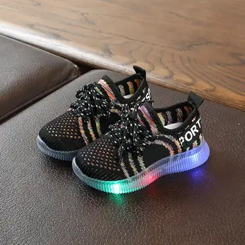 

Children Shoes Kids Sneakers Baby Girls Boys Bling Led Light Luminous Sport Sneakers Shoes Round Toe Lace-up Rubber Casual Shoe