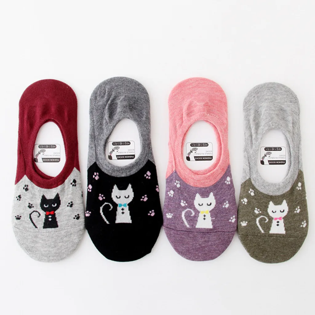 

1 Pair Women Invisible Socks Cotton Cute Boat Socks Cat носки короткие подследники женские носки короткие женские invisibles