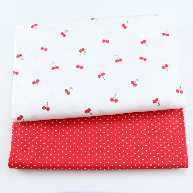 2pcs Pink Cherry Dot Floral Cotton Baby Child Fabric, Sewing Quilting Fat Quarters Textile Fabric For Making Bed Sheet Clothes 2