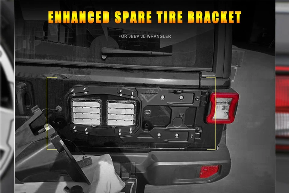 1 SHINEKA Spare Tire Mounting Kit For Jeep Wrangler JL Oversized Spare Tire Carrier Tailgate Reinforcement