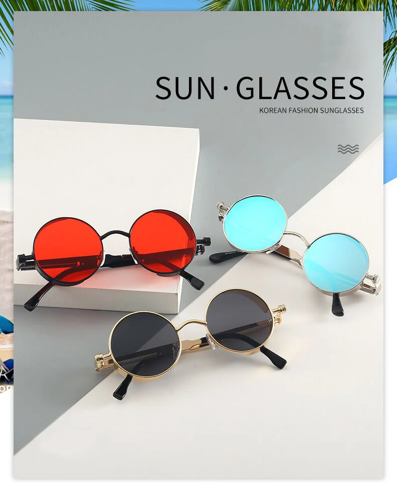 Classic Gothic Steampunk Sunglasses Women Brand Designer Vintage Round Metal Frame Sun Glasses Female Male High Quality UV400 square sunglasses women