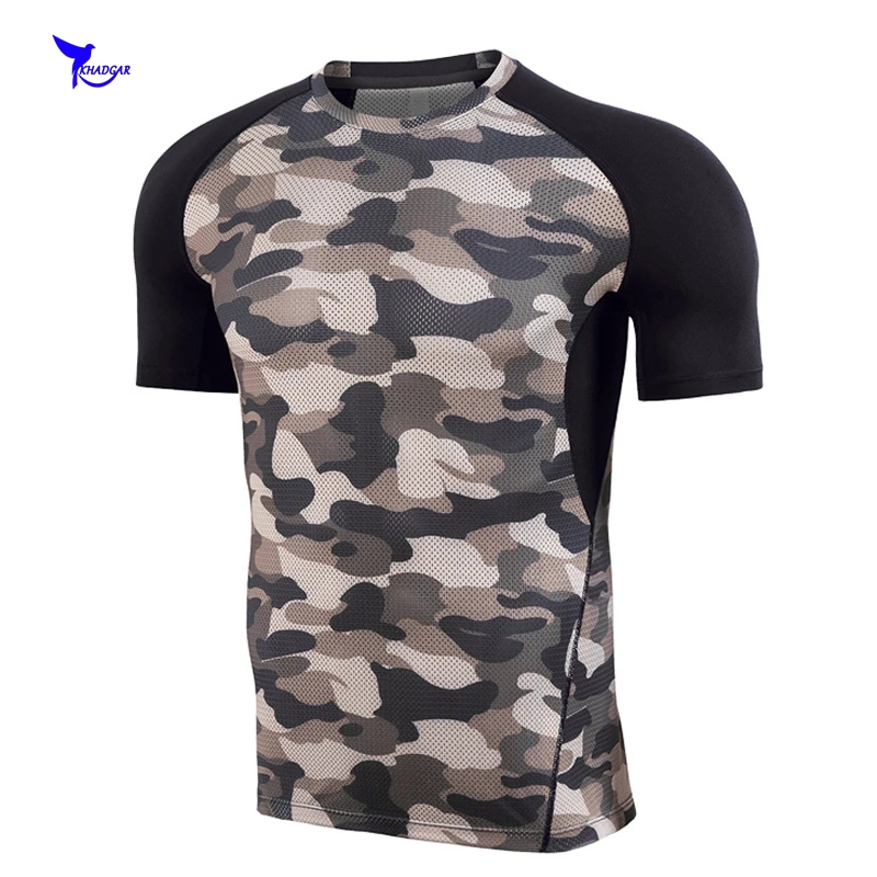 

Mens Running T shirt Camouflage GYM Jogging Sports Shirts Compression Short Sleeve Rashguard Stretch Sportswear Training Top Tee