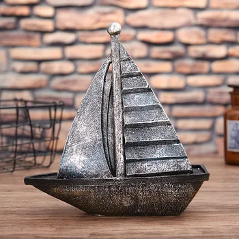 

[New] Vintage Sculpture Simulation Sailing sail boat saving pot model Statue Art Carving Resin artware Figurine Home Decorations