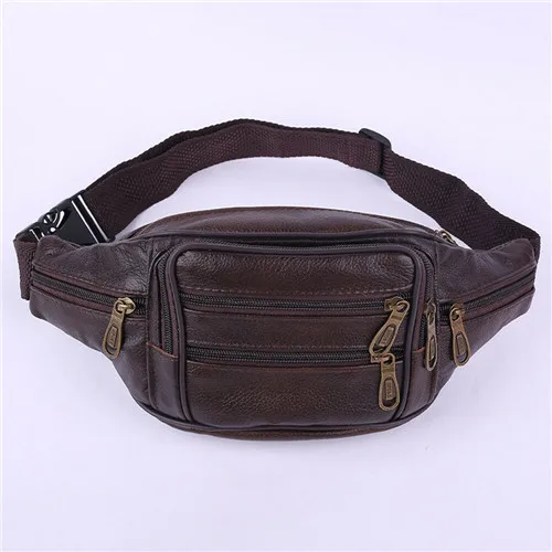 Light Brown Новая модная мужская кожаная поясная сумка, военная сумка, пять карманов на молнии, кошелек, держатель, поясная сумка - Цвет: Light Brown