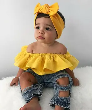 

3PCS Toddler Kids Baby Girls 1T-6T Clothes T-shirt Tops+Denim Jeans Pants Set 1-6Years