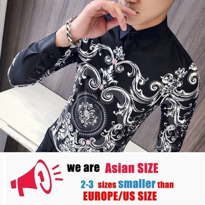 Picture color Черный рубашка Для мужчин Slim Fit с длинным рукавом Camisa Masculina Chemise Homme социальных Для мужчин клуб выпускного вечера брендовая смокинг рубашки - Цвет: Picture color