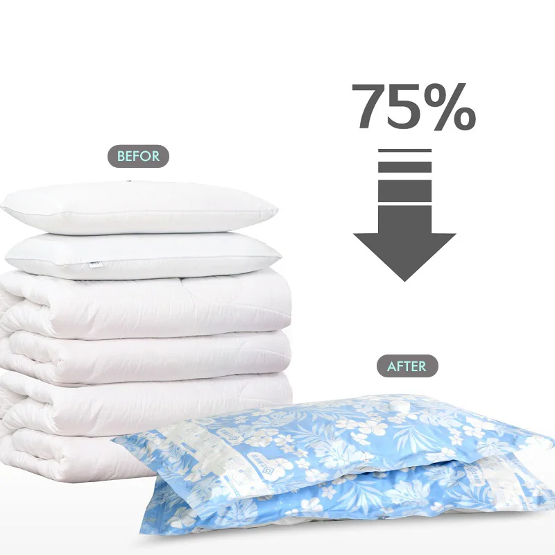 Tanie Do oszczędzenia miejsca Premium wielokrotnego użytku próżniowe torebki do przechowywania zaoszczędź 75% więcej przestrzeń magazynowa podwójna uszczelka z zamkiem błyskawicznym i pompa ręczna z zaworem przeciekowym w zestawie