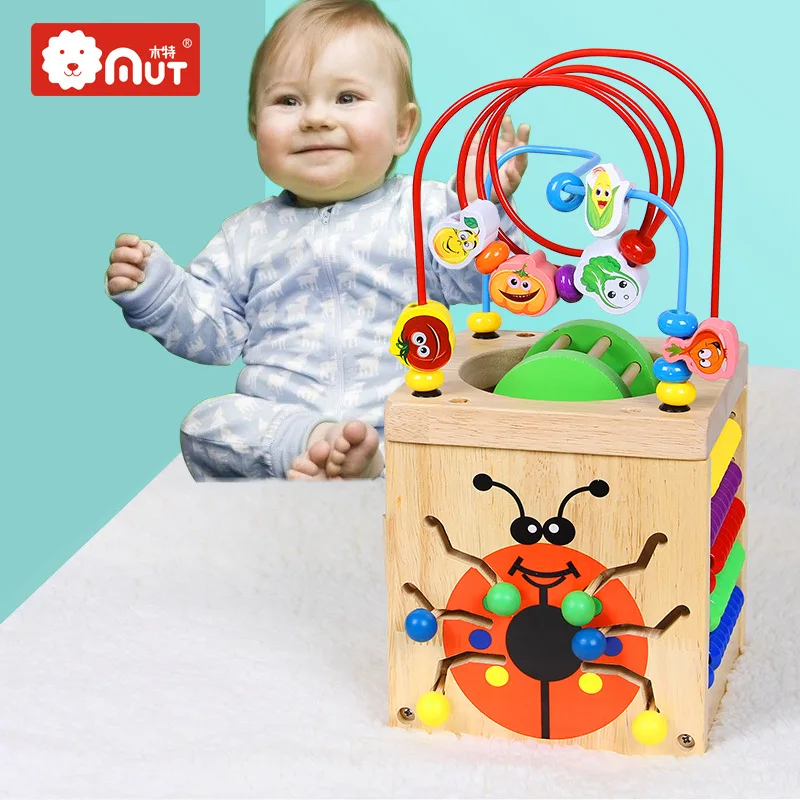

Wooden Qualitative Infants Children Beaded Bracelet Multi-functional Bead-stringing Toy Treasure Chest Early Childhood Education