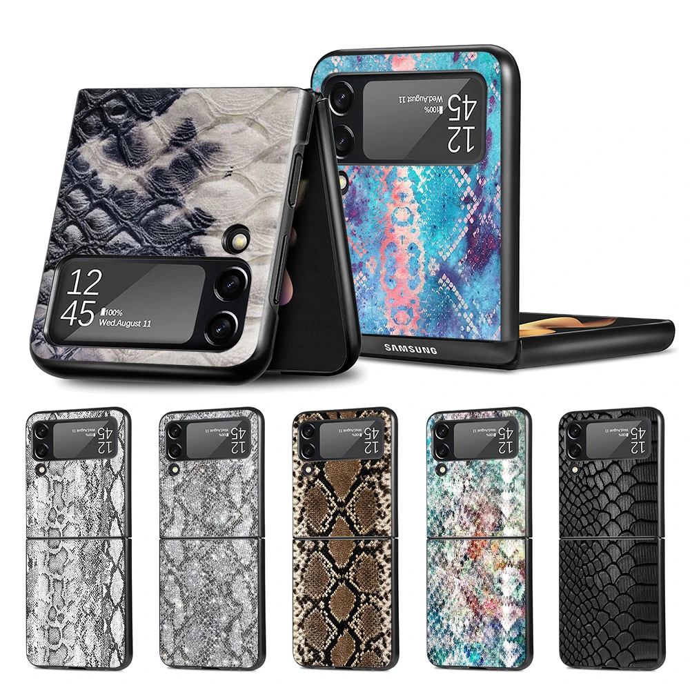 Snake Skin Case for Samsung Galaxy Z Flip3 5G Black Hard Cell Phone Cover Z Flip 3 Luxury PC Shell Zflip3 Coque samsung galaxy z flip3 phone case