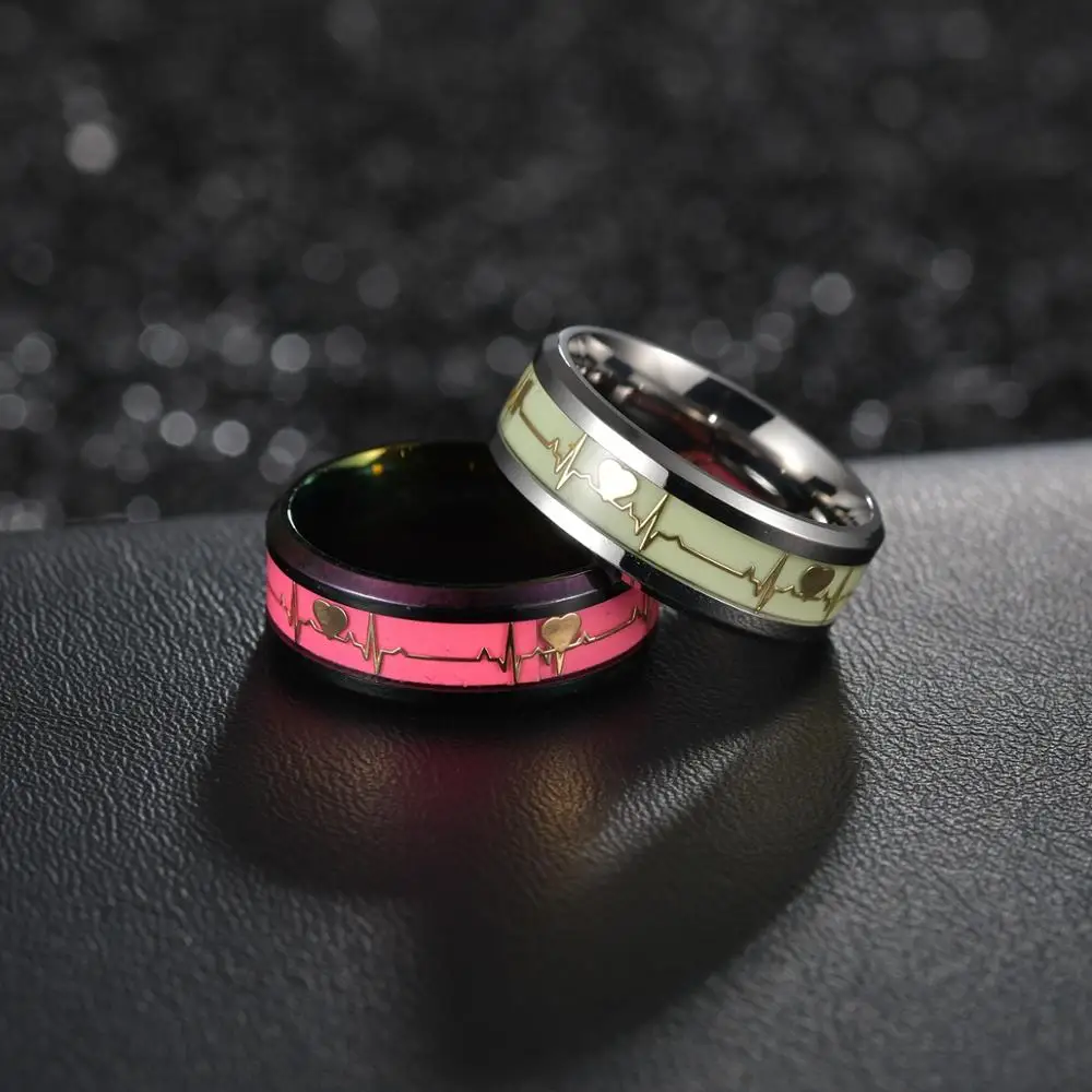 Women's Rings Luminous Mood ECG Ring Temperament Men's Ring Carbon Fiber Couple Wedding Rings Valentine's Day Gift 3