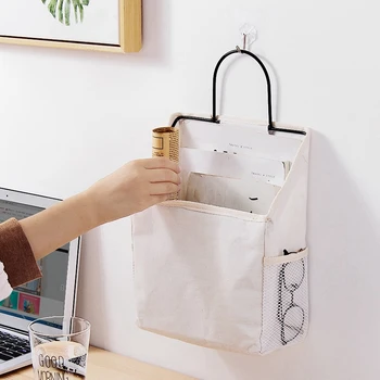 

Wall Hanging Storage Bag Organizer Portable Books Newspaper Container Decor Pocket Pouch Storage Organizer Iron Rack with Hook W