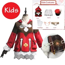 Disfraz Genshin Impact Klee para niños y niñas, juego completo de pelucas con orejas, gorro, ropa de Anime, disfraz de Halloween