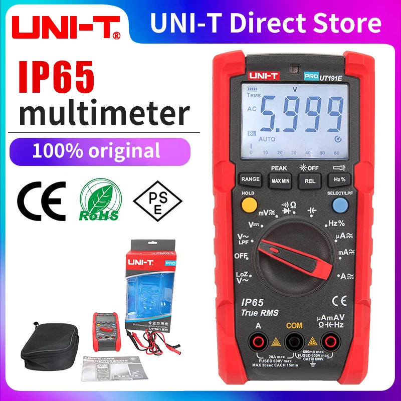 Uni-T Tester Multimetro Digitale Professionale Ut191T Ut191E True Rms Auto Range Dmm 20A Amperometro 600V Count 6000 Dc Ac Condensatore