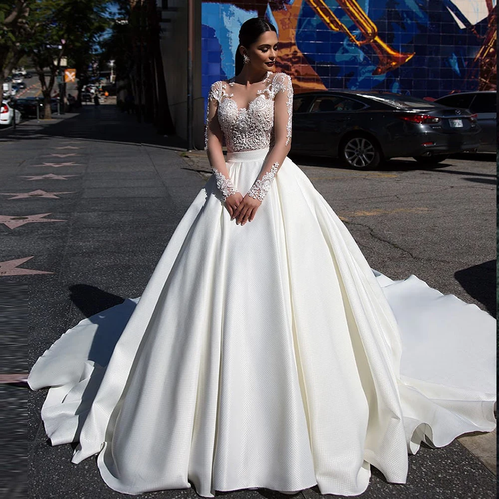 Новое поступление, Тюлевое Атласное Бальное Платье, Свадебные Платья, Vestido De Noiva Princesa, Аппликации, цветы, Прозрачное платье