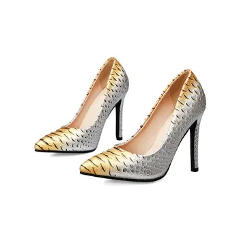 

Embossed snake pattern Faux Leather Mules Women Pointed Toe Kitten Heel Comfor Weding single shoes 2020 spring and autumn gold.