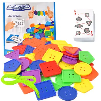 

Colorful Geometric Buttons Lacing Thread Stringing Beads Educational Kids Toy