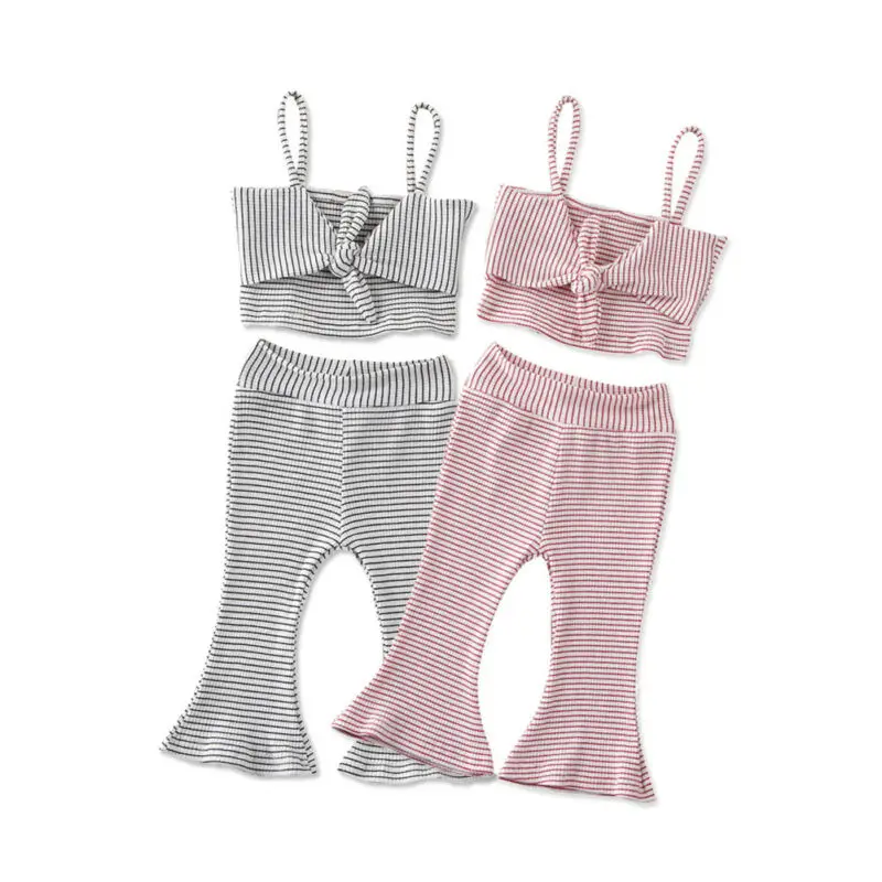 

1-6Y Kids Baby Girl Clothes Sets Bowknot Striped Sleeveless Sling Vest Tops Pants Outfit Summer