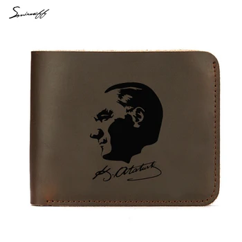 

Turkey Founder Mustafa Kemal Men Wallets Genuine Leather Simple Card Holders Small Purse Kemal Wallets Male
