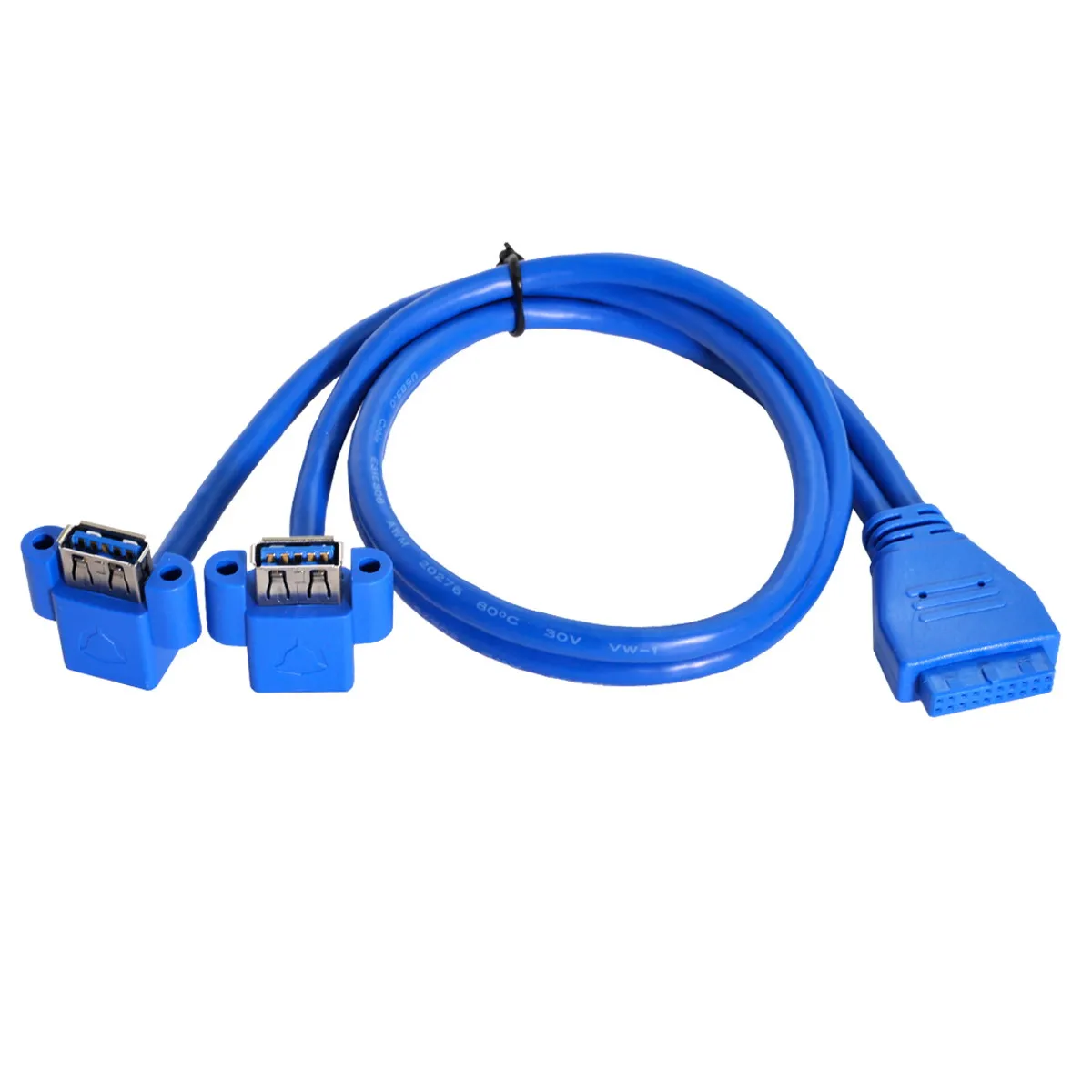 

Chenyang USB 3.0 A Type Dual Female Up Angled to Motherboard 20 Pin 19 Pin Box Header Slot Panel Mount Cable 50cm