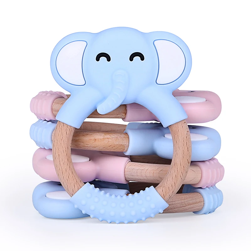 

Chengkai 1PC Silicone Wood Elephant Teether DIY Cartoon Infant Baby Nursing Teething Sensory Soothing Jewelry Toy
