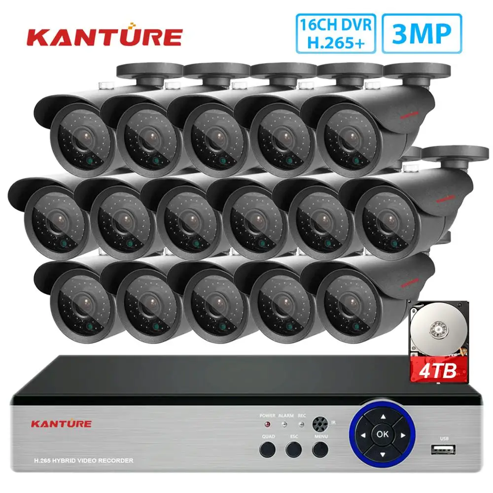 Система видеонаблюдения KANTURE h.265 + 16 каналов 4 МП HD 3 Мп 2048x1536 AHD водонепроницаемая
