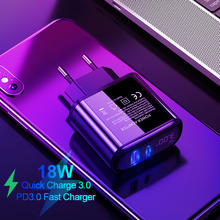 LED Digital USB Charger Universal EU US Plug PD & QC 3.0 3A Fast Charger Mobile Phone Wall Charger For iPhone Xiaomi Samsung