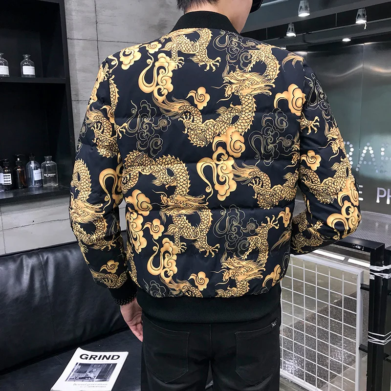GZDEERAX Stand Collar Mens Down Jackets Luxury All Printed Zipper White Duck Down Thick Man Coats Plus Size 5xl Slim Men Coats