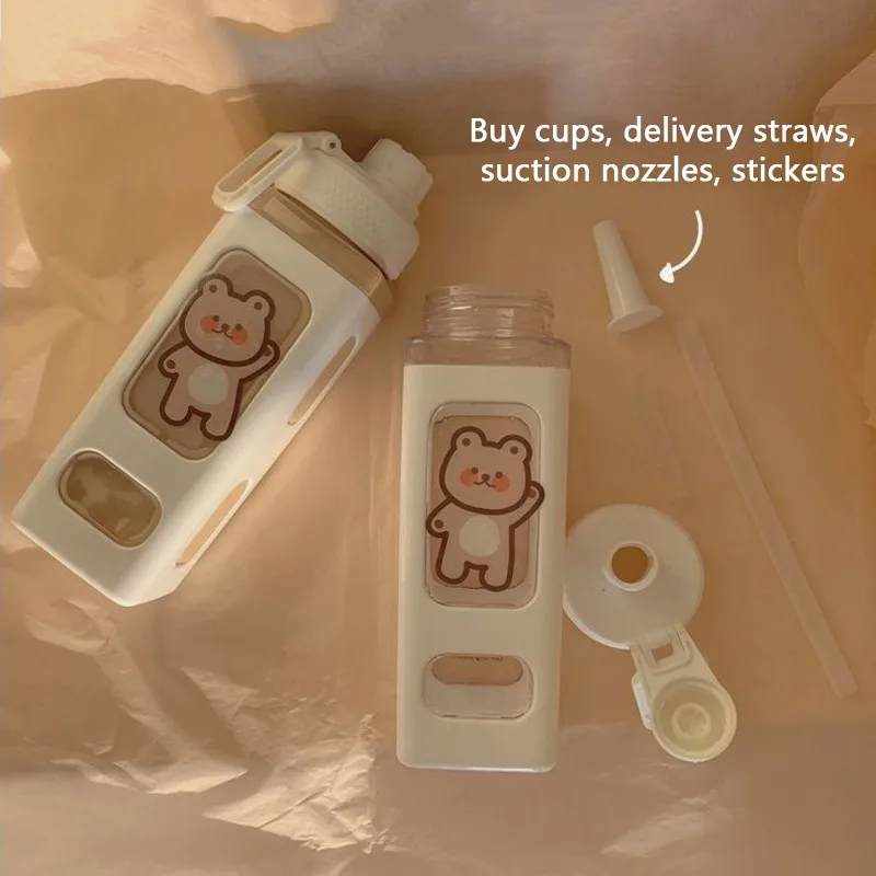 Gourde,Bouteille D'eau Ours Avec Paille De , Grande Capacité, Verres