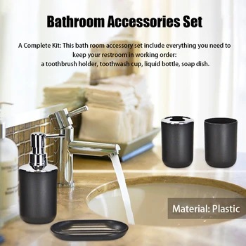 

4pcs Freestanding Gift Liquid Bottle Bathroom Accessories Set Toothbrush Holder Home Easy Clean Soap Dish Tumbler Hotel Shower