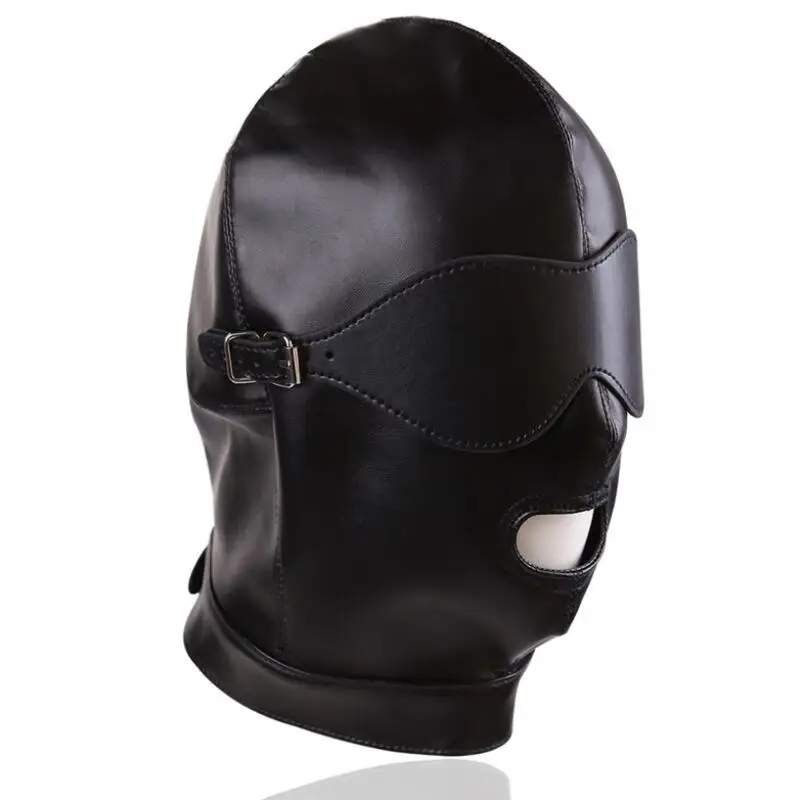 

Latex Mask Bondage Hood Cover By Band Head Hats with Back Strings Extra Thickness Mouth Cover Cosplay Masks