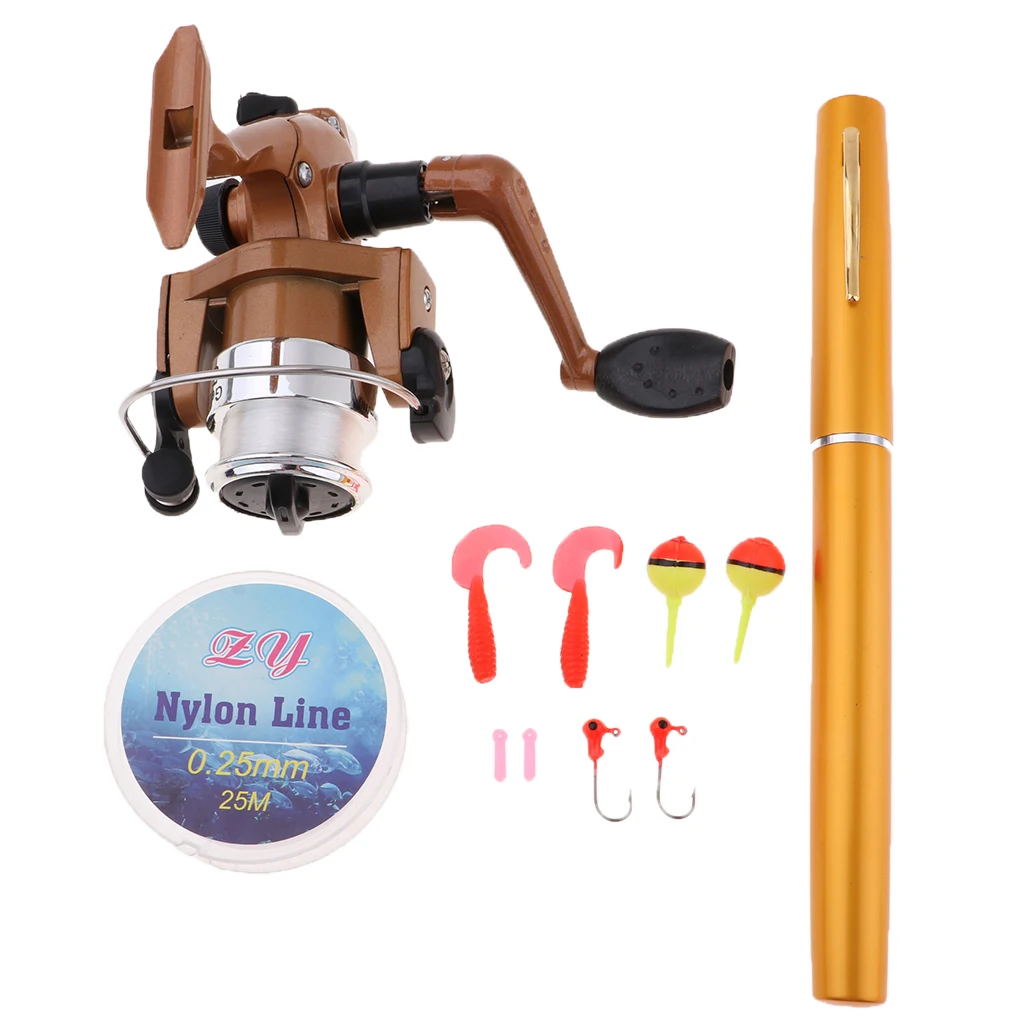 1 Set Mini Outdoors Pen Fishing Pole Pocket Fish Rod and Reel Travel Fishing Set for Ice Fly Sea Fishing
