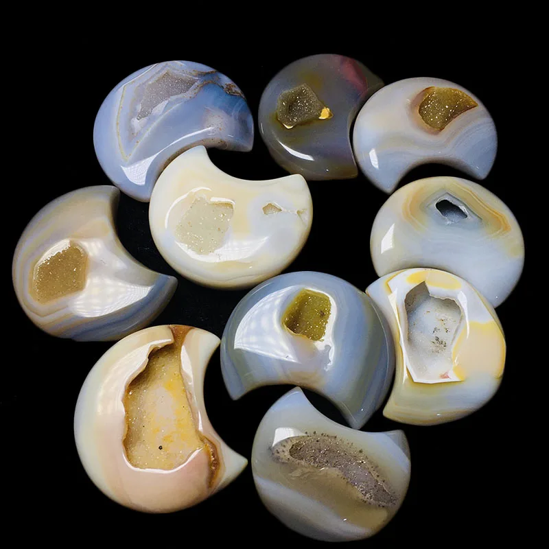 Natural Agate Crystal Cluster Carved Stone Geode Moon Room Decoration Aesthetic Feng Shui Healing Reiki Gift | Дом и сад