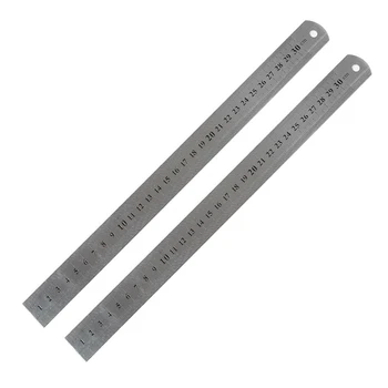

2 Pcs Metric 30cm Stainless Steel Straight Ruler Measuring Tool 12"