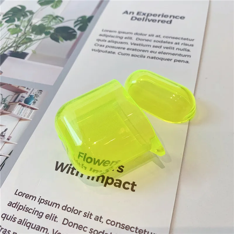 Простой флуоресцентный цветной чехол для Apple Airpods 2/1, Модный милый глянцевый прозрачный чехол для зарядки наушников, чехол для Airpod