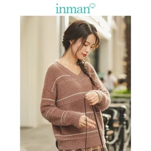 INMAN, зима, Новое поступление, Теплый Женский пуловер с v-образным вырезом, в полоску, с разрезом, с открытыми плечами