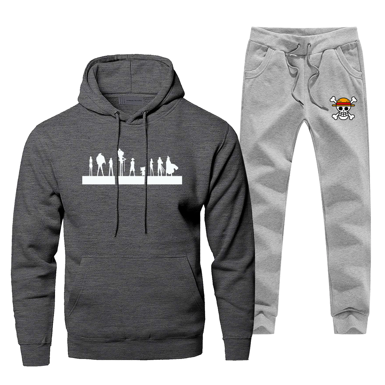 Dark Gray 5 Толстовка с черепом Луффи, комплект штанов для мужчин, цельный свитшот, мужские толстовки, свитшоты, мужские комплекты из 2 предметов, штаны, пуловер, японское аниме пальто - Цвет: Dark Gray 5