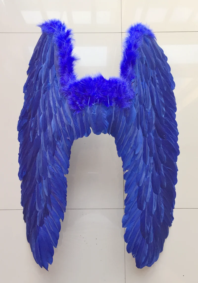 80*80 см вечерние крыло Косплей ангел и дьявол цвета, декорированной крыльями из перьев с братьями или колледж карнавальный костюм мяч - Цвет: Синий