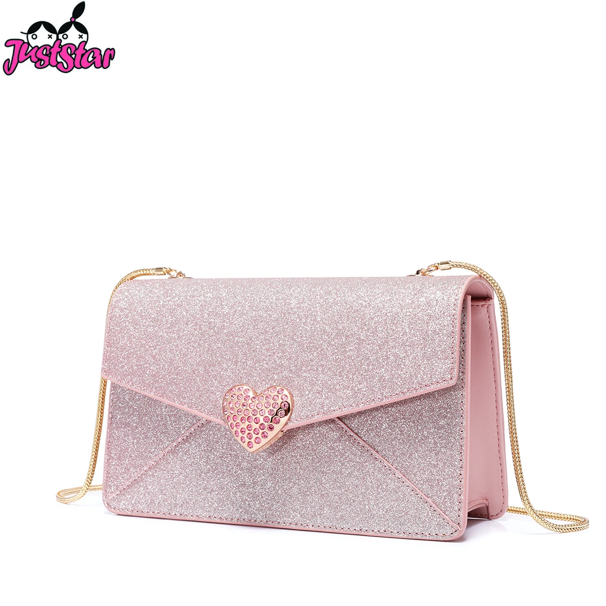 

Just Star Brand Women's PU Leather Crossbody Bags Ladies Fashion Love Diamond Chains Flap Messenger Bags