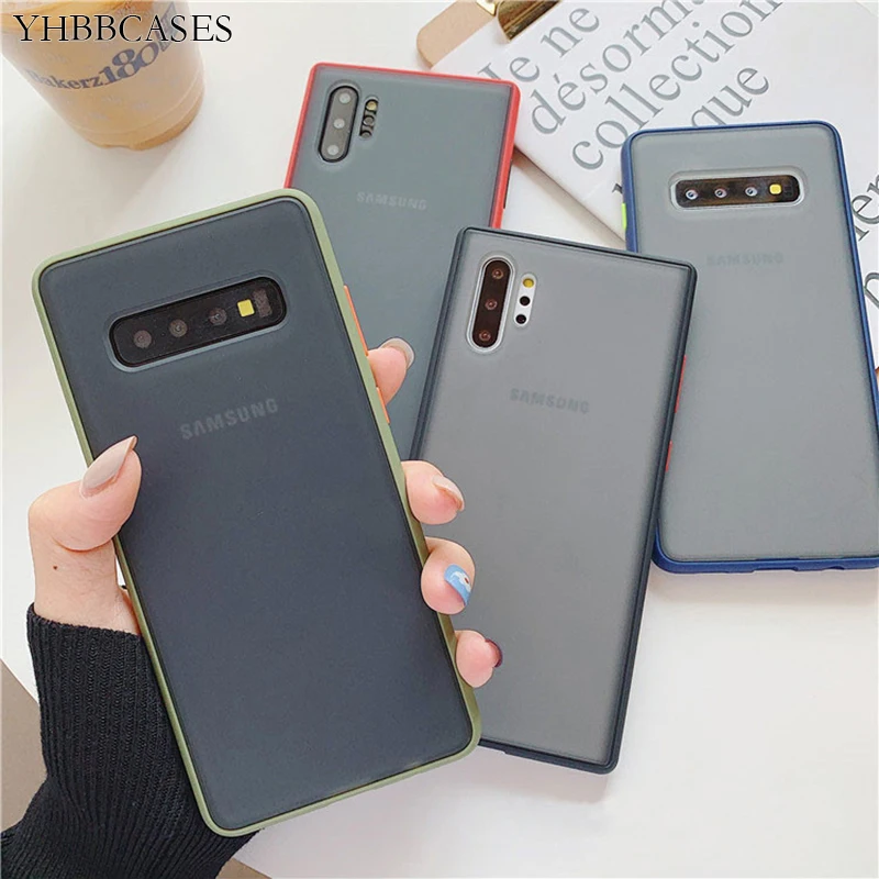 YHBBCASES Матовые прозрачные чехлы для телефонов Samsung Note 10 Galaxy S8 S9 S10 Plus с цветной