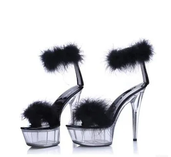 

Sandals Wedges women Platform model T Stage Shows Summer Shoes Sexy High-heeled 15cm shoes Feathers Bride Wedding Shoe big size