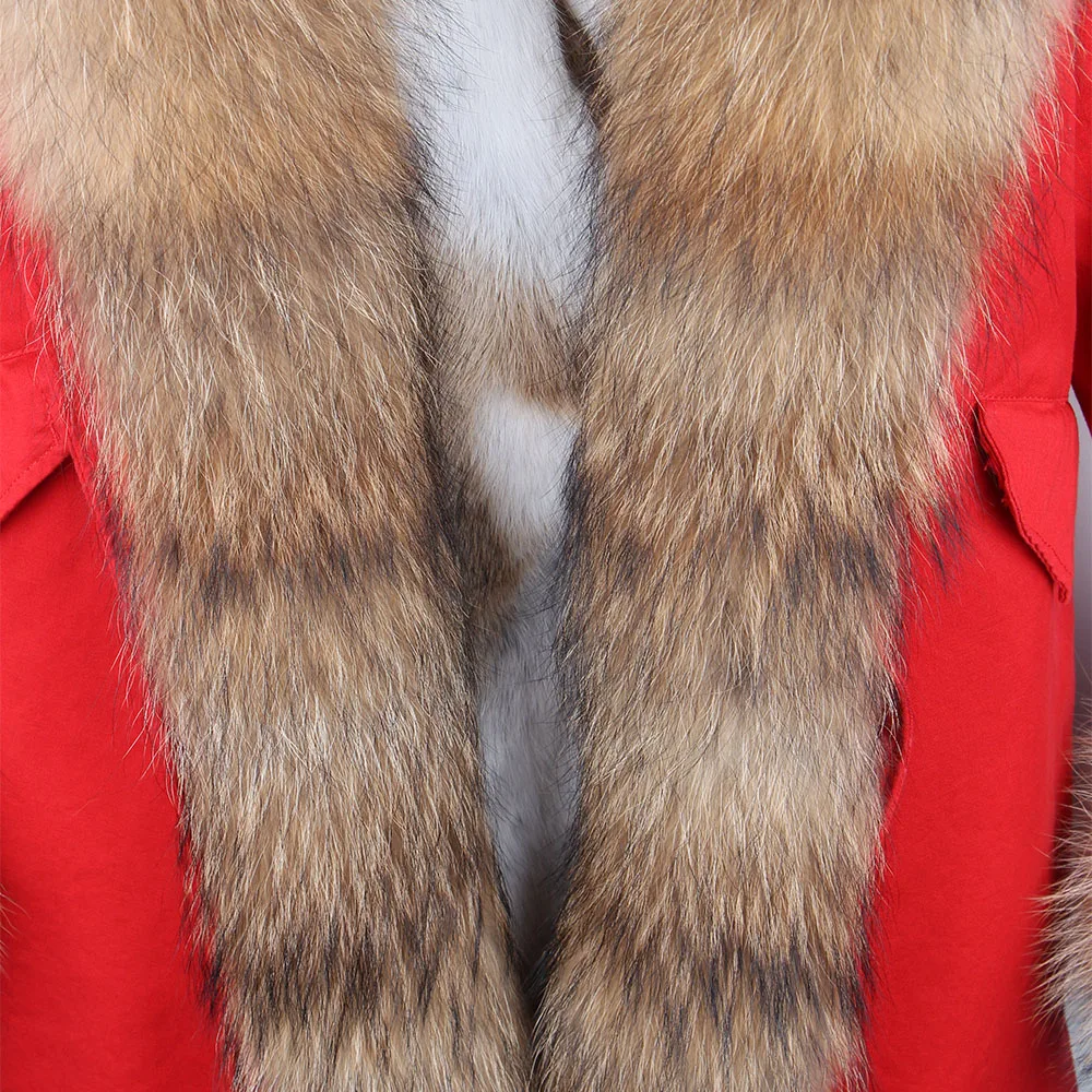 Maomaokong женская зимняя куртка воротник из натурального меха Настоящее пальто с мехом, красный, армейский зеленый, натуральный с кроличьим мехом зимнее пальто, парка