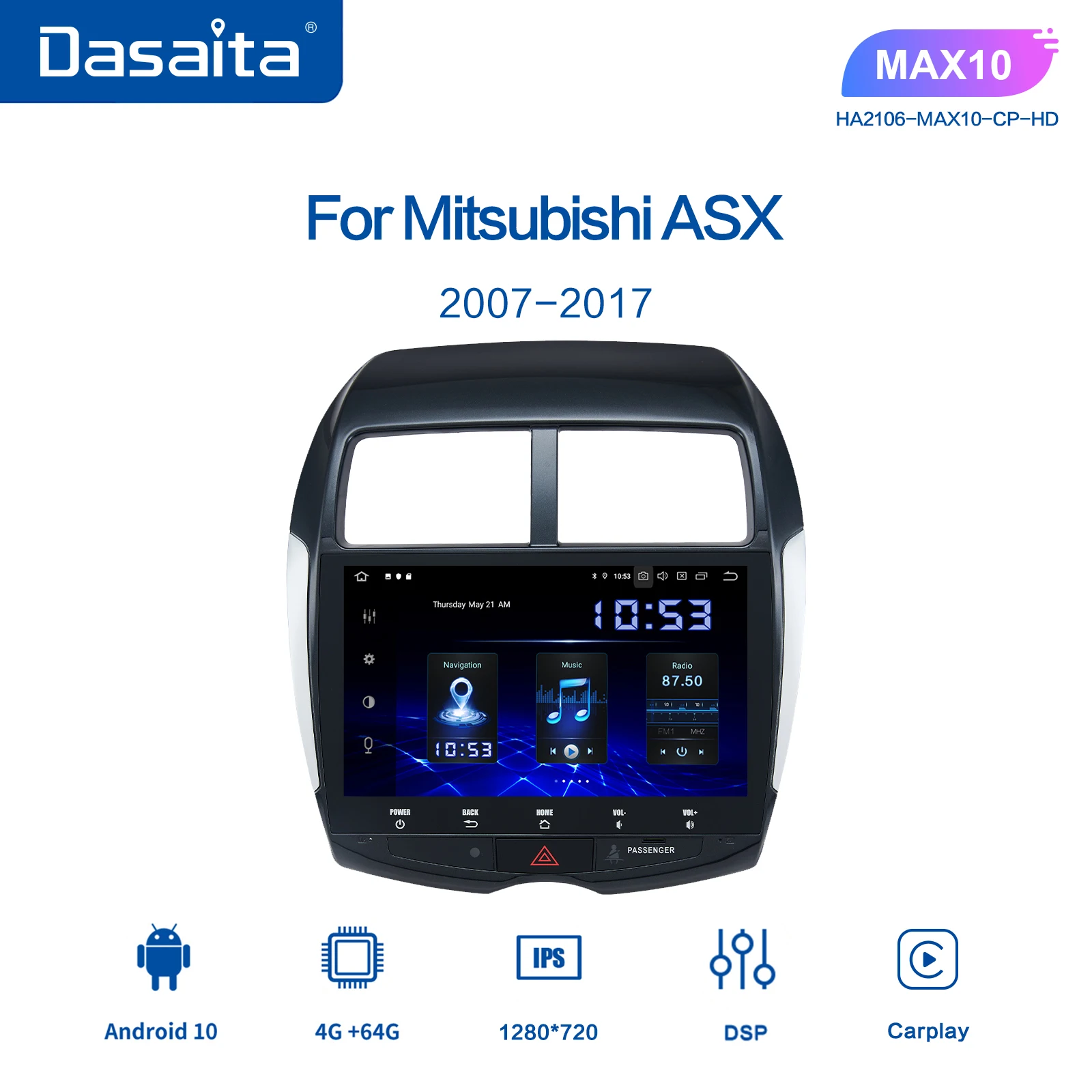 Автомобильный радиоприемник Dasaita Android 10 1 Din для Mitsubishi ASX Peugeot 4008 Citroen C4 Air Cross 2 дюйма