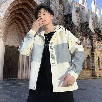 

2020 Autumn New Style Jacket Male Fashion Teenager MEN'S Coat Hooded Printed Reflective Mixed Colors Casual Men'S Wear