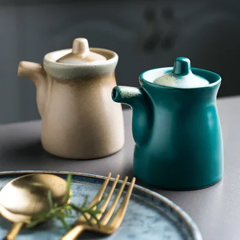 

NIMITIME Japanese Style Kiln Glazed Ceramic Seasoning Pot Seasoning Oil Vinegar Pot Seasoning Oil Bottle Soy Sauce Jar Bottle