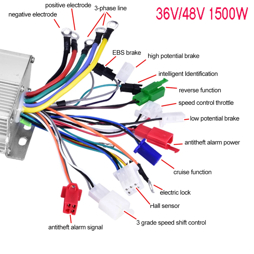 350W/1000W/1500W Power 36V-48V Electric Bicycle Scooter Brushless Controller DC Motor Speed Control Module