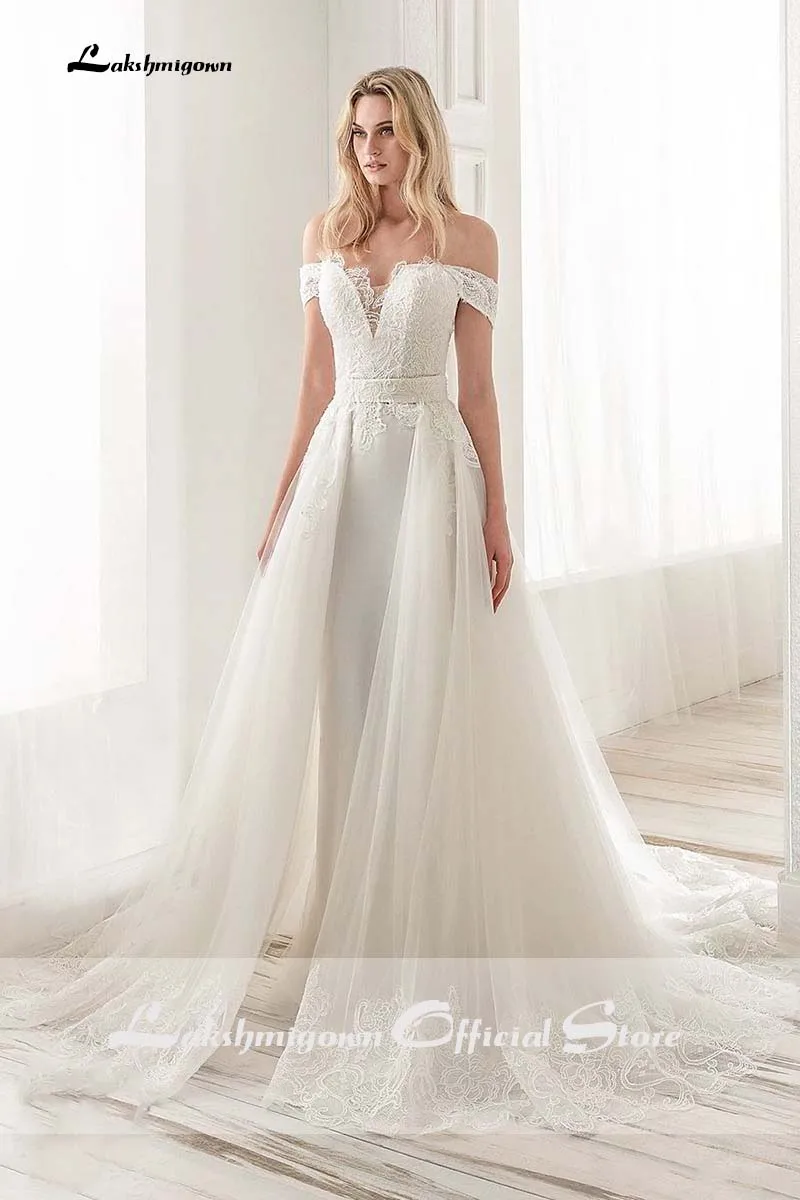 Lakshmigown Boho накладное украшение для свадебного платья кружевные свадебные платья из фатина Съемная юбка длинное свадебное платье Vestido De Noiva