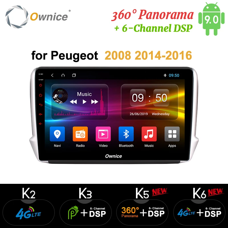Best Ownice Android9.0 Car DVD GPS Radio Player k3 k5 k6 for Peugeot 2008 208 2014 2015 2016 360 Panorama DSP 4G LTE SPDIF Trajectory 0