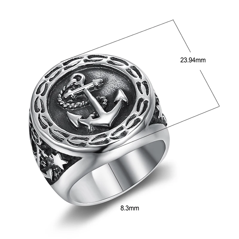 Shengmei, мужское кольцо, ретро стиль, панк стиль, 316L, нержавеющая сталь, рыцарь, морской якорь, черное серебряное кольцо для мужчин, ювелирное изделие, 7-13 размер
