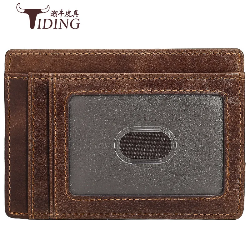 

Hot Sales RFID Genuine Leather Card Bag Multi-functional Wallet Card Holder Oil Wax Leather Purse Gift Customization